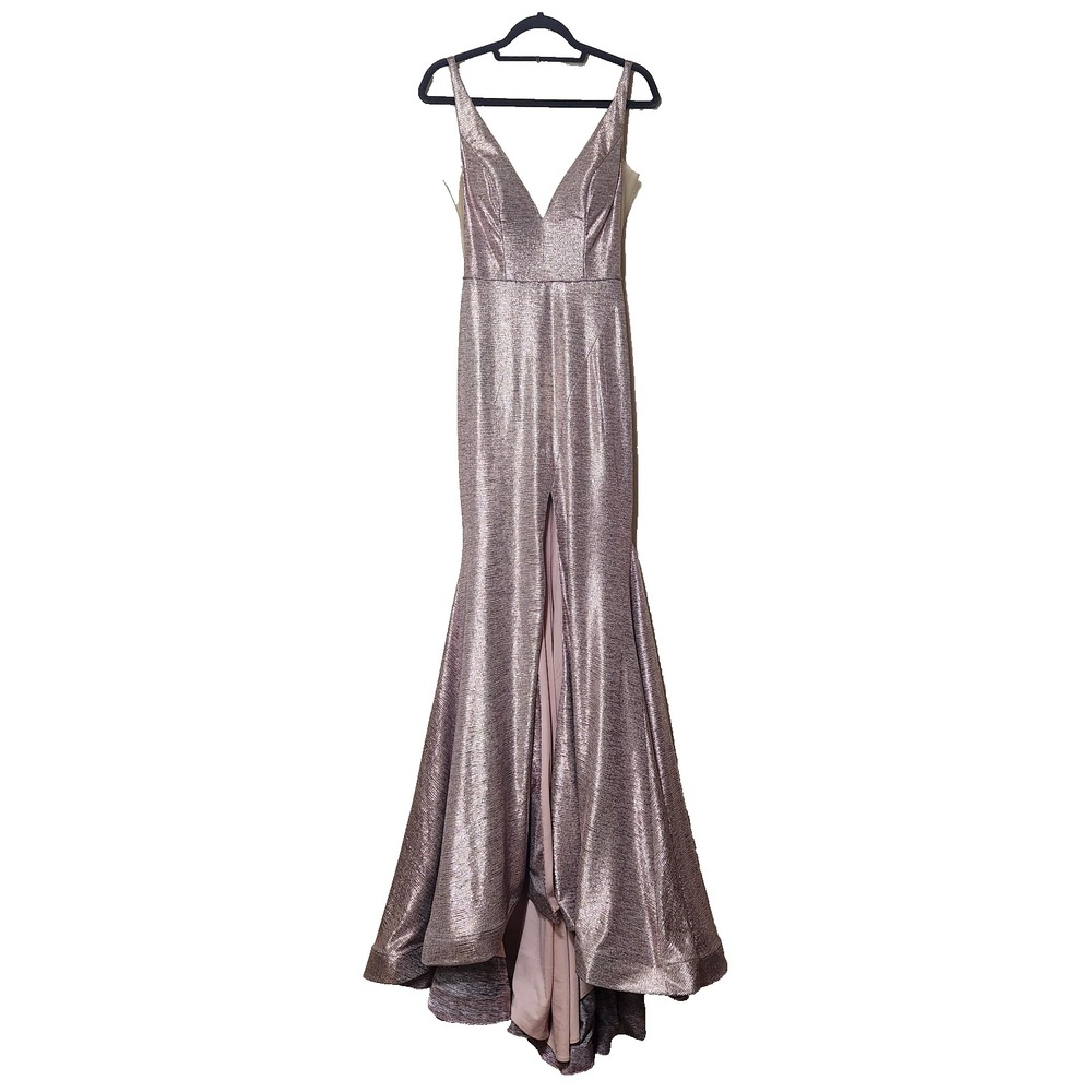 Jovani Deep V Formal Mermaid Gown Size 4 Pink Metallic NWT